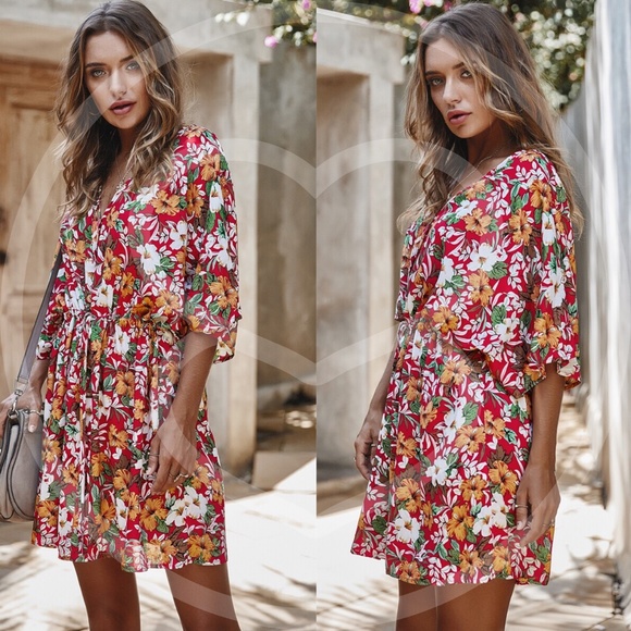 DIDI floral Print Summer lovin' Dress - RED - Picture 3 of 3